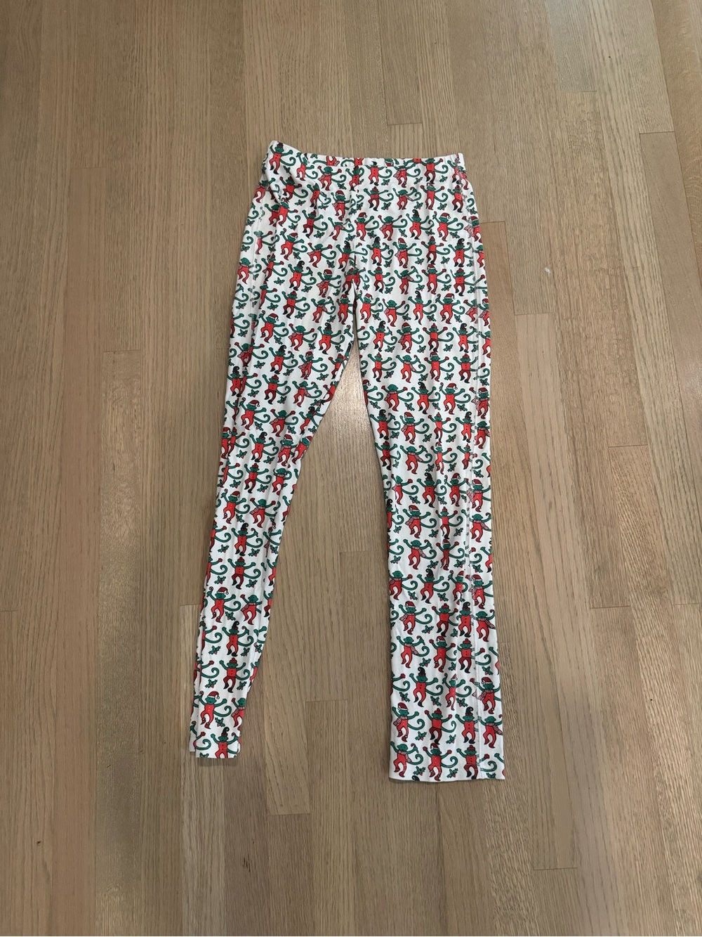 Roller Rabbit White PJ pants with Red & Green Holiday Print